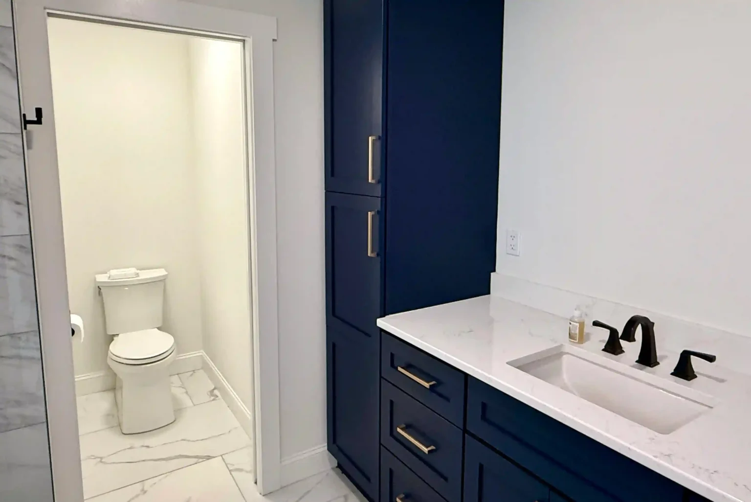 Freshly painted washroom cabinets in Knoxville home